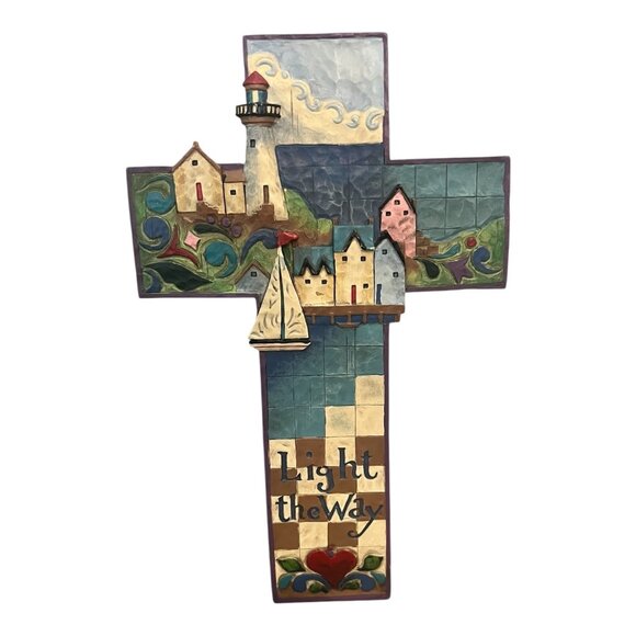 Jim Shore Heartwood Creek Hanging Cross, Light The Way, 8.5" 3D Nautical Decor - Picture 1 of 5